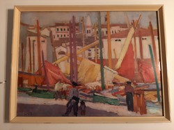 János Vaszary: Pirano fishing boats - reproduction - from the 1950s