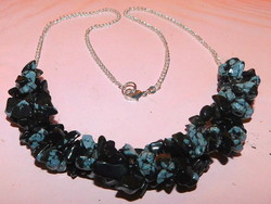 3 Row Twisted Onyx Obsidian Mineral Stone Necklace 60cm