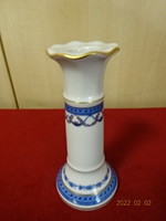 Portugál porcelán gyertyatartó, kék mintával, arany szegéllyel. Vanneki! Jókai.