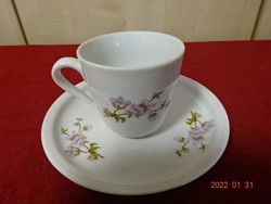 Zsolnay porcelain coffee cup + placemat with purple floral pattern. He has! Jókai.