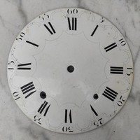 Antique enamel dial, Roman and Arabic numerals, French standing clock.Decoration, cotoise, morbier dial