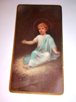 Old little Jesus in the manger, holy image, prayer, prayer book, Italian litho. 48.