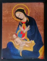 Starting from 1 HUF! Mother with baby! The work of the painter Csaba Horváth (1959-)! Indicated!