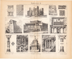 Építészet II., egy színű nyomat 1886, német nyelvű, eredeti, asszír, babiloni, héber, föníciai