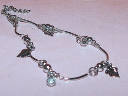 Leaf pendant crystal silver luster bracelet - up to ankle chain