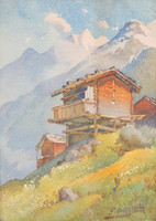 G Nottistein jelzéssel: Erkélyes faház (antik akvarell)