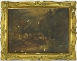 0Q258 XIX. századi német vagy osztrák festő : Alpesi táj lovassal 1800-as évek