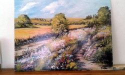 "Vadvirágos nyári mezők"festmény farostlemezen  40 x 54 cm,ragyogó színekkel