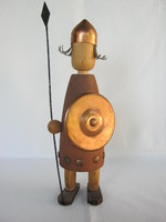 Wooden knight soldier holding spear and shield