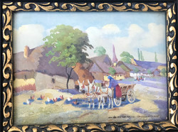 György Németh's painting in its own unopened frame, beautiful colors from Nagybánya!
