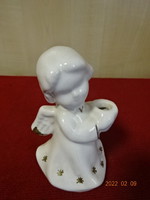 Német porcelán figura, angyalka gyertyatartóval, magassága 9 cm. Vanneki! Jókai.