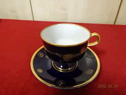 German porcelain cobalt blue teacup + placemat. Gold border. He has! Jókai.