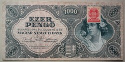 Magyarország 1000 Pengő 1945 VF MNB bélyeggel