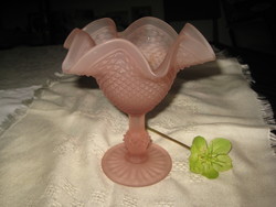 Matt rózsaszín , bíder jellegű , csipkés szélű üveg kehely , kb 15 cm