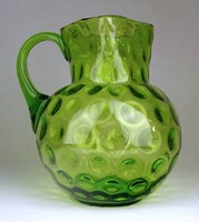 0G113 Antik 1800-as évekből származó nagyméretű zöld színű fújt huta üveg kancsó