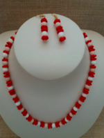 Necklace and earrings made of coral eyes with beautiful condition