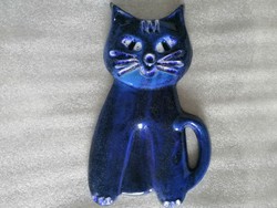 Kék macska, kerámia falidísz