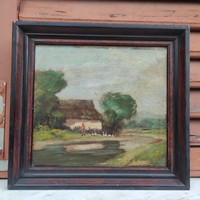 Antik kb 100 éves festmény, tàjkép,farm,tanya, vidéki táj ,Àcs Àgoston,Neogràdi,Baky stb stílusú kép