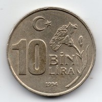 Törökország 10 BIN (ezer) török Lira, 1994, vastag