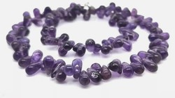 Genuine Amethyst Drop Gemstone Necklace with 925 Sterling Silver Clasp - New 45cm
