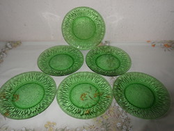 Art deco zöld színű üveg süteményes tányér ( 6 db. )