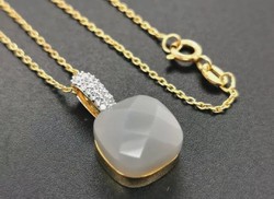 Genuine Moonstone Gemstone Necklace in 925 Sterling Silver, 14k Gold Plated - New 45.5cm