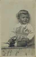 1H770 old framed child little boy photography 1945