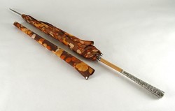 1G798 old silver handle floral umbrella walking stick 87 cm