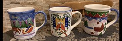 Hand painted Christmas ceramic mug from Sárospatak 3 pcs. Large size