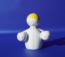 Régi Aquincum porcelán gyertyatartó kis angyal figura Ősz Szabó Antónia