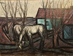 Fontos Sándor (1920 - 1991) Tanya lovakkal c. festménye EREDETI GARANCIÁVAL!!