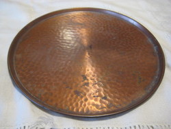 Chiseled metal tray, red copper, surface covered, 26 cm