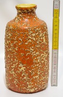 Hódmezővásárhelyi, narancssárga iparművészeti mázas henger kerámia váza (2118)