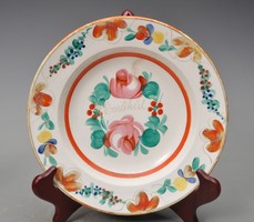 Antique raven house wall plate with hand-painted pattern, commemorative inscription.