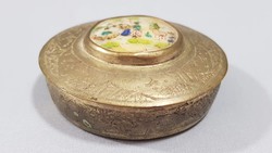Old Chinese box, powder box with pearl hand-painted decoration