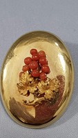 Antik 14 K arany bross, medál korallal 5,77 g
