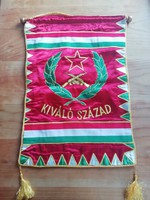 Excellent century silk embroidered flag with wooden stick