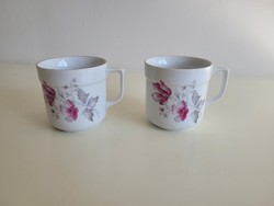 Retro régi Alföldi porcelán rózsaszín virág mintás bögre teás csésze 2 db