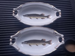 2 antique herringbone, antique fish/antique fish pattern porcelain bowl/ sardine art nouveau bowl