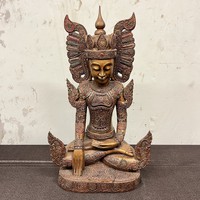 Exclusive gilded buddha statue carved from 1 wood - looking forward to your offer