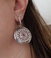 Hatalmas  ezüst  mandala füli pink turmalinnal / sterling 925/ --új