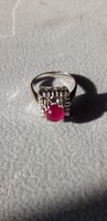 Régi magyar ezüst gyűrű nagy kaboson csiszolású rubinnal - 54- es méret