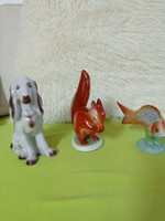 Hollóházi porcelán állat figurák kutya, mókus és hal