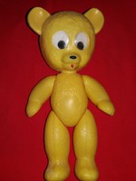 Régi magyar DMSZ ültethetős mozgószemű játék sárga maci mackó medve extrém ritka 32 cm képek szerint