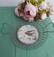 Gyönyörű drótos madaras tányér , asztalközép kínáló  majolika tányér, Gyűjtői, ritkább szépség
