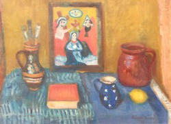 Andor Kántor (1901-1990): still life with a holy image, 1978 - oil on canvas, original