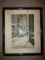 Old, Hungarian etching, Miskolc, 1936, signed