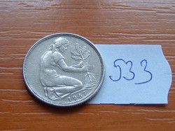 German 50 pfennig 1967 g, g (karlsruhe, aluminum-bronze, # 533
