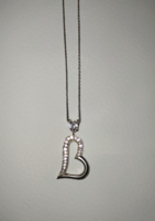 S925 ezüst nyaklánc szív medállal rózsaszín és átlátszó cirkoniával