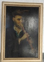 Ancient Oil Painting: Flutist Man